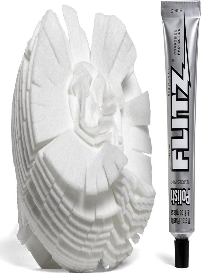 Flitz Buff Ball w/ 1.76oz Metal Polish Paste - 5in Drill Buffer Polisher Attachment for Any 3/8in Drill - Self-Cooling, Washable Polishing Ball to Buff, Shine, & Protect All Metals, Plastics (1 Pack) - Image 1